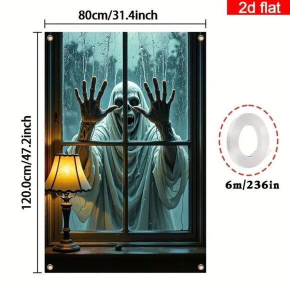 2D/Flat Polyester Zombie Creepy Horror Gothic Haunted House Door Decor 31"x47" - Picture 3 of 3